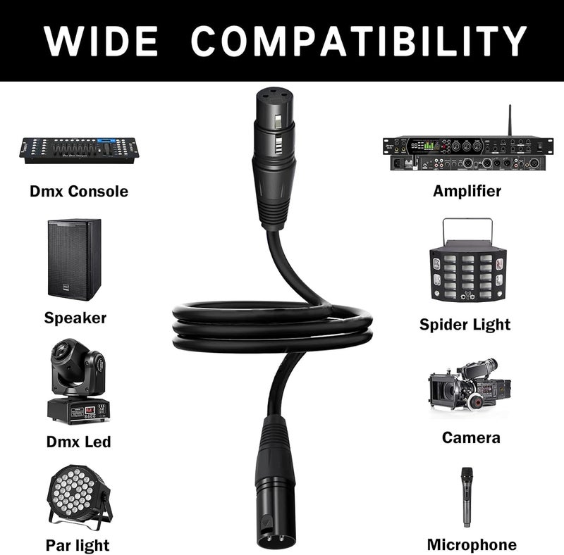 BAINESS 25ft Flexible DMX Cable 3 Pin Signal XLR Male to Female DMX Cables Wire for Stage Lighting, DJ Lights, Moving Head & Par LED Fixtures, Black, 4 Pack - Image 2